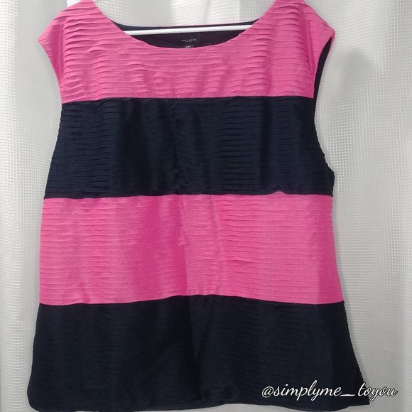 Ann Taylor Pink and Navy Pleated Tank Style Blouse Size XXL - Picture 2 of 8